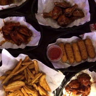 Mozzarella Stix, Wedge fries, 6 piece original wings in cinnamon maple/Honey Q/Sweet Samurai flavor - Bugis / Wing Zone (Bugis)|Singapore