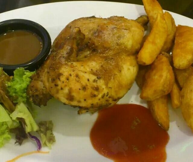 Half Spring Chicken with Potato Wedges and Salad