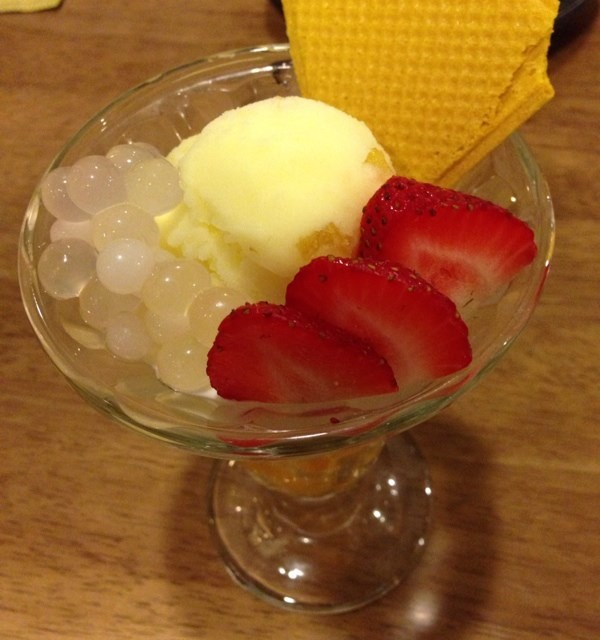 Mango parfait with yuzu ice cream