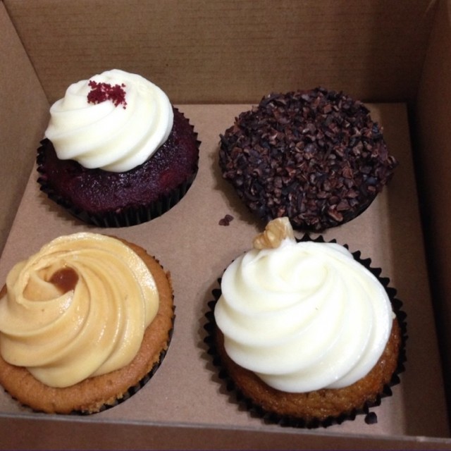 Red velvet, chocolate ganache, salted caramel and carrot cake cupcakes