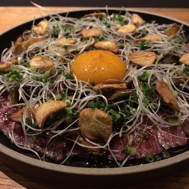Kagoshima beef with maitake and egg yolk