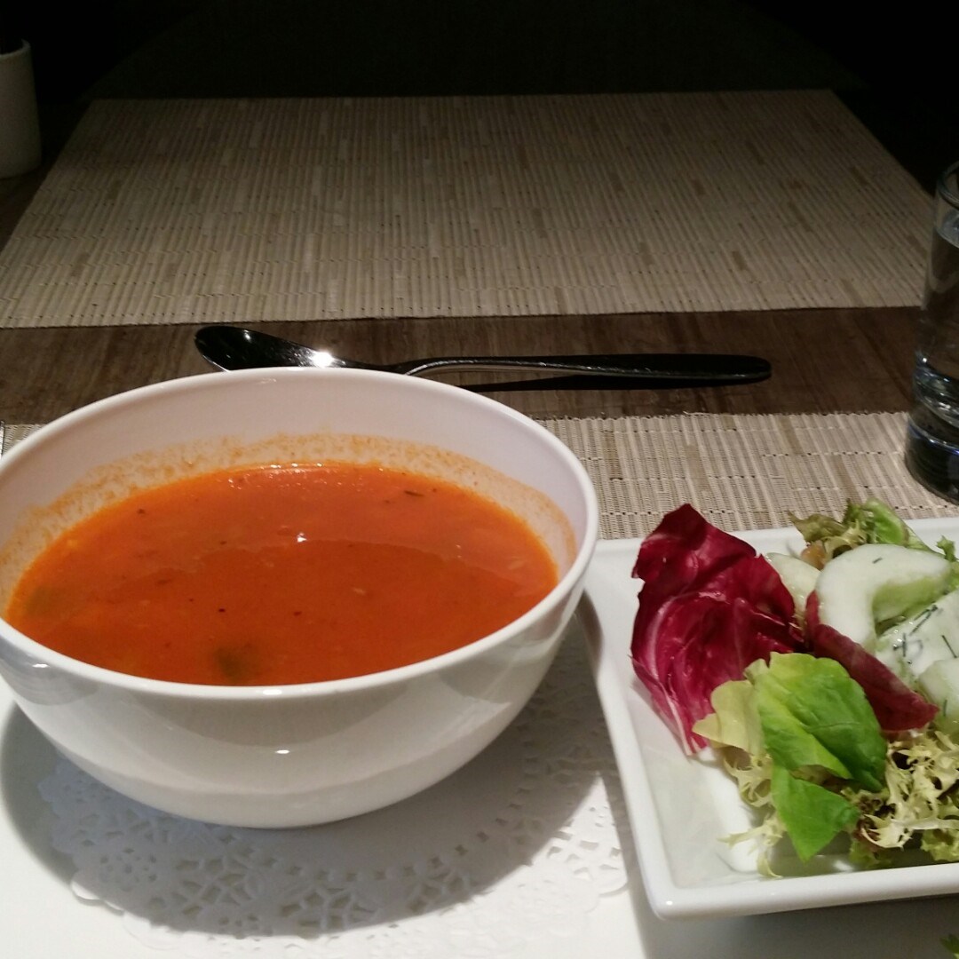 Tomato Soup with Caesar Salad Le Gouter Bernardaud s photo in