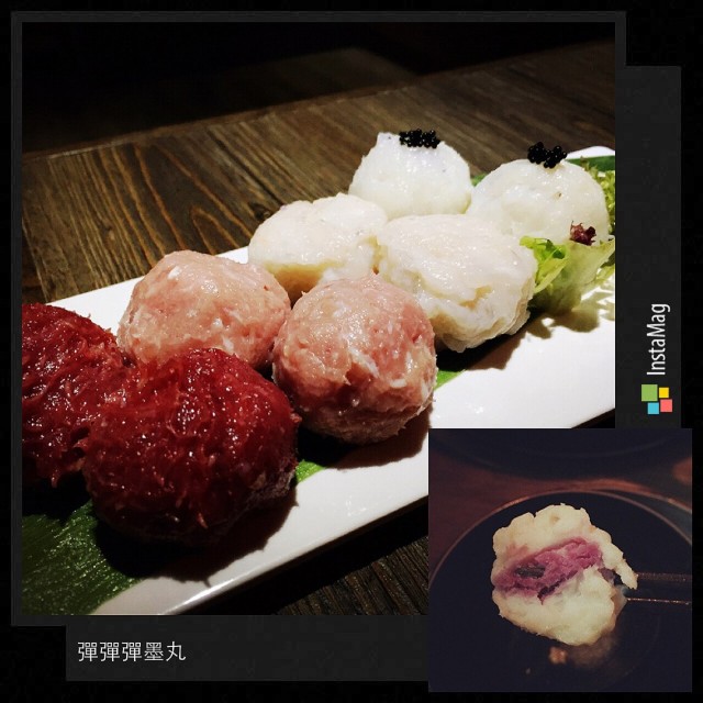 每種丸中間都有不同金沙牛丸、黑松露豬肉丸、甜薯墨魚丸😋😋、芥末蝦丸...個人比較喜歡甜薯墨魚丸因夠彈牙又有甜薯的小小甜😁👍豬肉丸就比較起來就一般