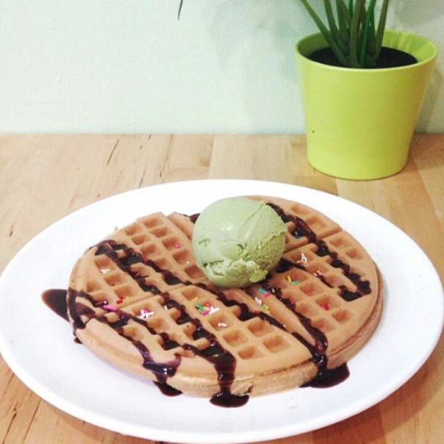 waffle with matcha gelato