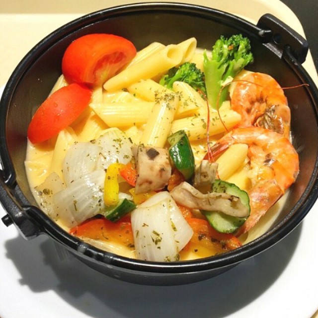 起司鲜虾尖管汤面