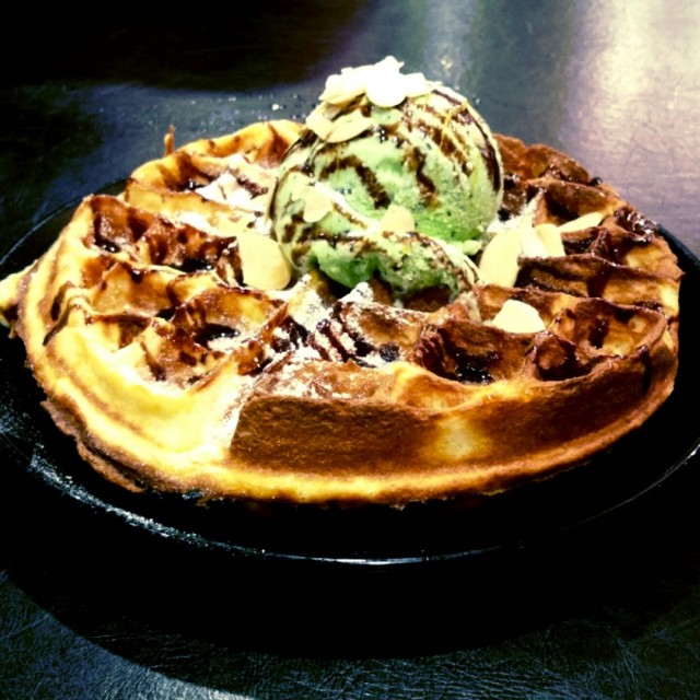 Waffles with Green Tea Ice Cream