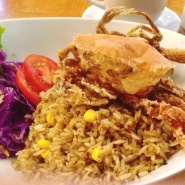 black pepper fried rice with soft shell crab
