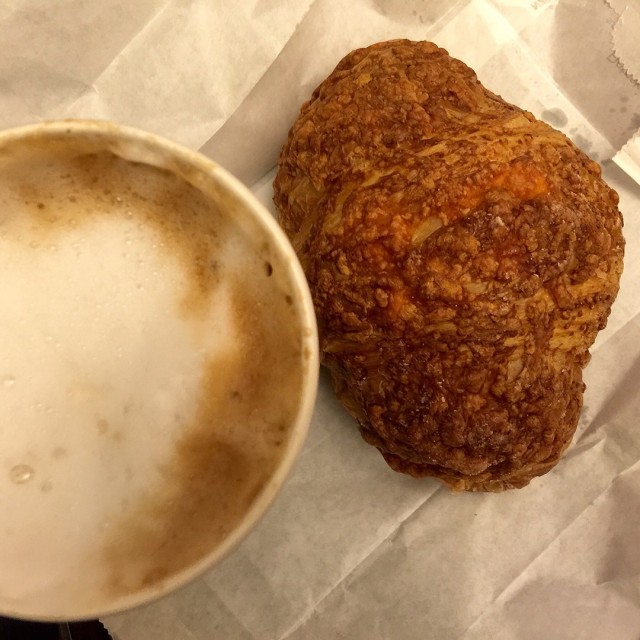 Cappuccino and ham & cheese croissant