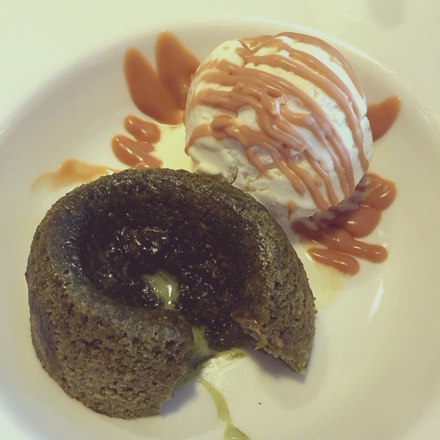 Matcha lava cake with vanilla gelato