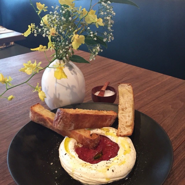 House Made Ricotta with Strawberry, Olive Oil and Grilled Bread
