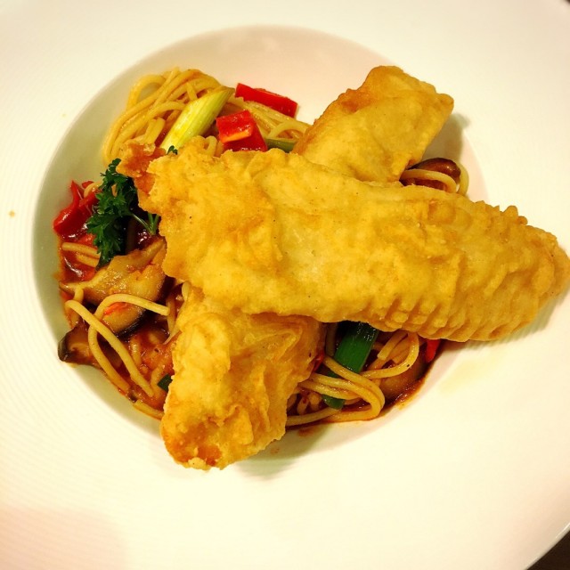 Chili flake fish pasta