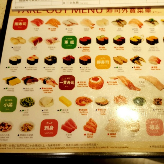 壽司外賣菜單