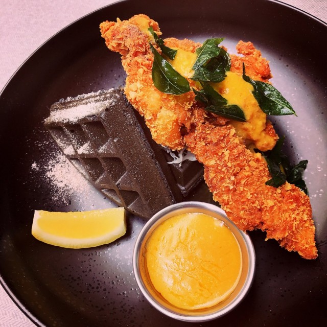 Salted Egg Chicken Waffles 