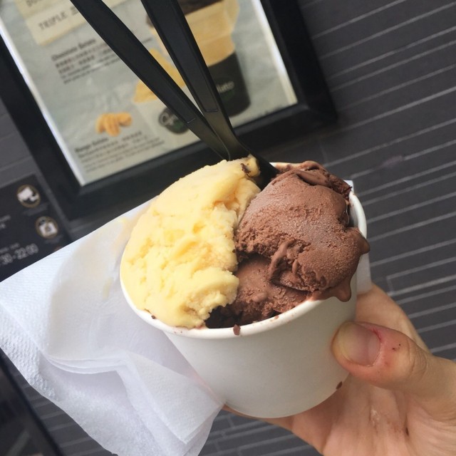 Passion fruit and chocolate gelato