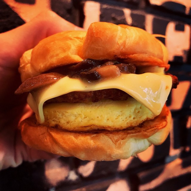 Mushroom Swiss Turkey Sausage Croissan'wich with Egg