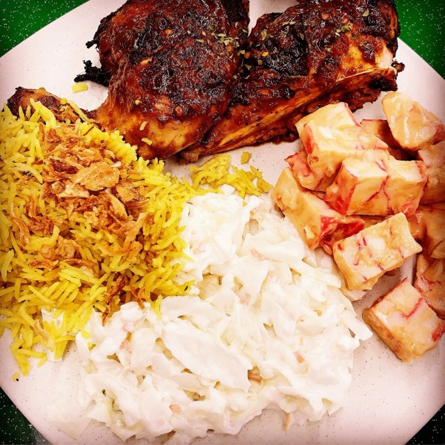 Portuguese Chicken (Spicy) with Coleslaw/Seafood Salad & Spicy Rice