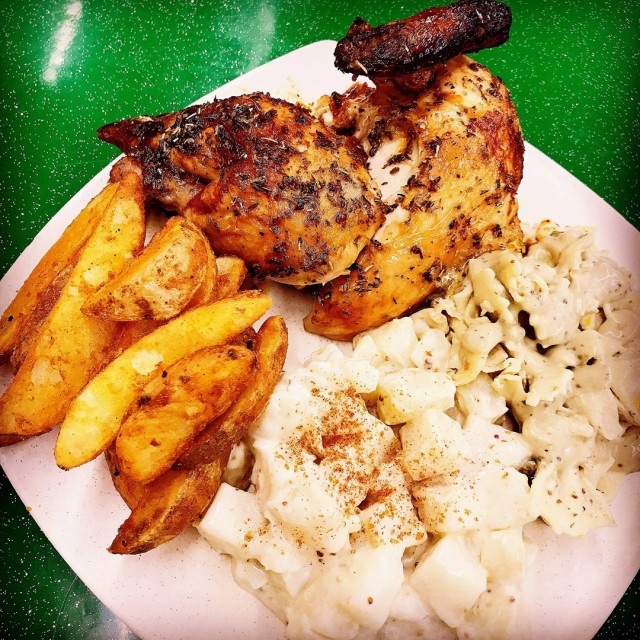 Charco's Chicken (Herb) w/ Potato/Chicken Avocado Salad & Potato Wedge