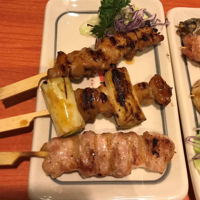 Negima (Chix w Leek), Pork Belly Shio and Yaki Tori